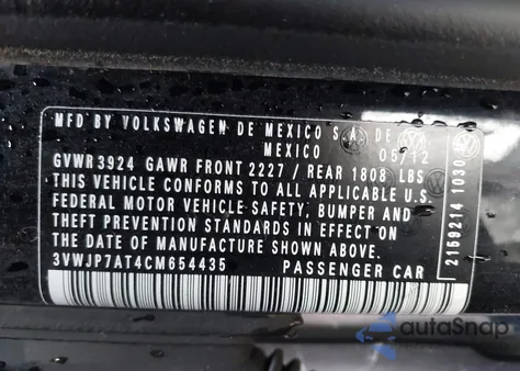 2012 Volkswagen Beetle 2.5L z USA, uszkodzony, nr VIN 3VWJP7AT4CM654435